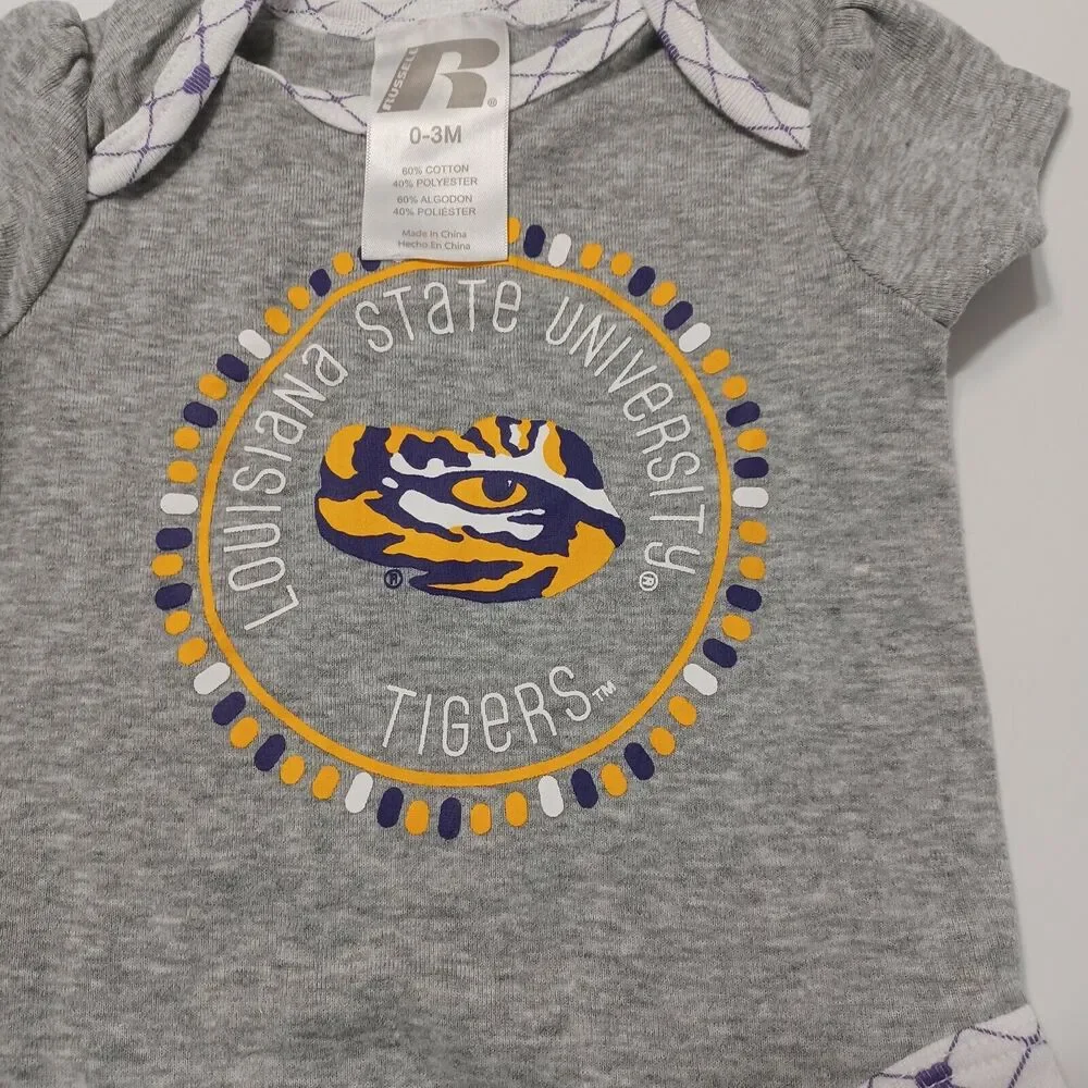 Louisiana State University Girls 0-3 Month Bodysuit Purple Yellow White‎ Grey